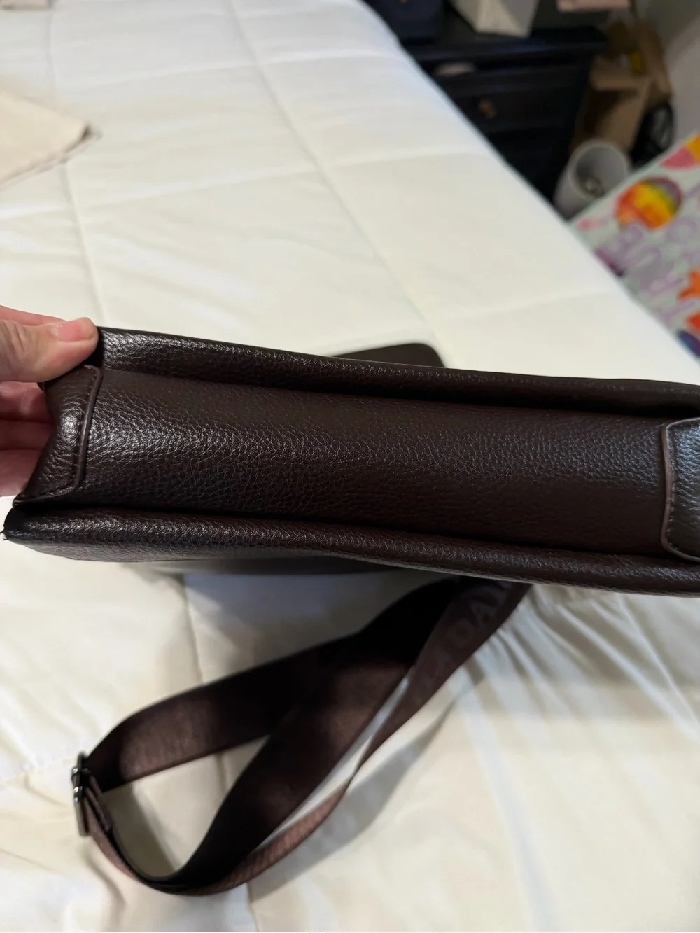Dark Brown Leather Messenger Bag with Adjustable Strap